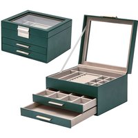 JORDAN&JUDY Multi-Layer Jewelry Box Small Earring Box Ring Storage Box Necklace Box Earring Jewelry Case - 3 Layer Dark Green