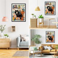 JU7CER 5D Full Round Drill Diamond Painting Kit - Black Cat | Adult Fun Animal Crystal Art | Home Wall Decor & Gift 12×16 Inches (30×40cm)