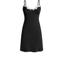collar white lace v-neck black suspender dress XL