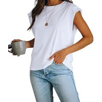 Women's Cap Sleeve Tank Top Crew Neck T Shirts Loose Fit Basic Summer Casual Tee Tops (white, XXL)
