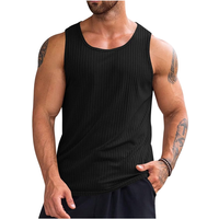 Men's Ribbed Tank Top Knit Sleeveless Workout T Shirt MUSCLE Gym Fitness Tee (black, S)
