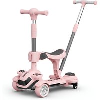 Neuleb 4-wiel kinderstep voor kinderen van 3-8 jaar, kinderstep met draaibaar zitje, maximale belastbaarheid 100 kg, verstelbare hoogtes, sturen door te leunen, geschikt voor jongens en meisjes, roze