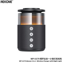 WEKOME Qisong 5-in-1 nachtlampje met draadloos snelladen, TP-U179, zwart, geschikt voor Apple, Huawei, Samsung en Xiaomi-smartphones