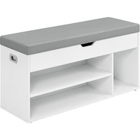 Ochama Storage Bench with Cushion, Shoe Bench with Padded Seat, Entryway Bench with 3 Compartments, Hidden Storage, Shelves, White