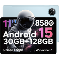 DOOGEE Tab A9 Pro+ Android 15-tablet, 11 inch, 30 GB RAM + 128 GB opslag/2 TB uitbreidbaar, octa-core, 90 Hz HD-display, 8580 mAh batterij, 5 G wifi, Widevine L1, dubbele luidspreker en gezichtsontgrendeling - Blauw