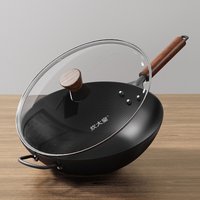 COOKERKING Ongecoat puur ijzeren wok, Huishoudelijke roestbestendige ijzeren pan, Speciaal voor gasfornuizen, Koekenpan & wok met platte bodem