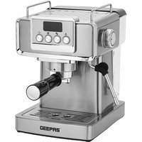 Geepas Espresso Coffee Machine with Milk Frother, 1465W, 20 Bar, Stainless Steel, Silver - GCM41520