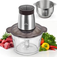 Bear 2L+1.8L Double Cup 300W Electric Food Processor & Chopper with Glass Container and 304 Stainless Steel Container 2 Speed Settings 4 Stainless Steel Blades for Chopping Meat Baby Food Fruit Vegetable