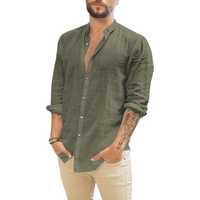 Men's Long Sleeve Shirt Linen Regular fit (militarygreen, M)