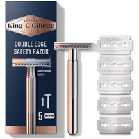 King C. Gillette Safety Razor, Chrome Plated Handle with 5 Platinum Coated Double Edge Blade Refills, 1 Set
