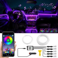 MAODANER Auto LED Interieurlamp, 16 miljoen kleuren 5-in-1 met 236 inch glasvezel, meerkleurige RGB geluidsgevoelige sfeerverlichting – draadloze Bluetooth-appbediening
