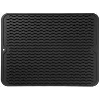 Vilscijon Large Kitchen Drain Mat, Black Countertop Sink Tray for Water Drip Collection