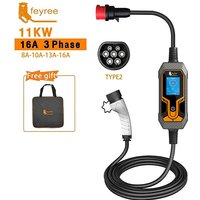 feyree 11kW 16A draagbare EV-oplader, EVSE-opladerdoos, elektrische autolader, Type 2, CEE-stekker (IEC 62196-2)