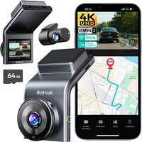 BOTSLAB G300H Plus 4K Dashcam Auto Voor en Achter met STARVIS 2-sensor | WDR Dual Channel Autocamera met 64GB SD-kaart, Spraakbesturing, 5GHz Wi-Fi, GPS, Super Nachtzicht