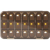 JORDAN&JUDY Portable Sealed Weekly Pill Organizer Large Capacity Pill Dispenser Pill Storage Box 21 Compartments-Brown