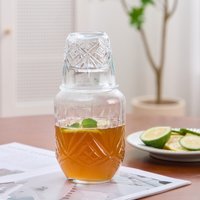 Embossed Circle Design Glass Jug Set, 2-Pack 1000ml Pitcher with 270ml Glasses, Textured Beverage Server for Iced Tea, Juice