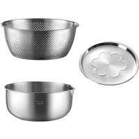 Maxcook set van 3 roerkommen van 304 roestvrij staal, 22 cm, met waterfilter en deksel, extra stevig, diepere rand, spiegelafwerking, vaatwasserbestendig, MCWA9907
