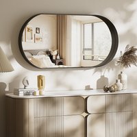 Melodieux Black Bathroom Vanity Mirror for Wall, 60x90 cm Metal Framed Wall Mirror Oval, Decorative Mirror for Bedroom Living Room Entryway Horizontally or Vertically