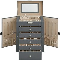 JOYFURNOS Jewellery Box 6 Tiers, Jewellery Case with 5 Drawers, Large Storage Capacity, with Mirror, Lockable, Jewellery Storage Organiser, Gift for Loved Ones, for Watches, Grey