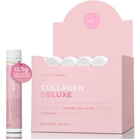 Swedish Collagen Collagen Deluxe Shots, verpakking van 30, 30 drinkampullen van 25 ml, 12.500 mg gehydrolyseerd marien collageen met hyaluronzuur, vitamine C, biotine en vitamine D voor huid, haar en nagels