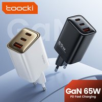 Toocki 65 W GaN USB-C-wandlader, 3-poorts snellader-voedingsadapter voor iPhone 17/16/15-serie, Galaxy S25/S24, Pixel 10/9, MacBook Pro/Air, Dell XPS, iPad Pro