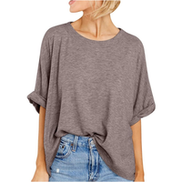 Women Oversized T-Shirt Summer Casual Short Sleeve Loose Tee Tops (lightbrown, M)