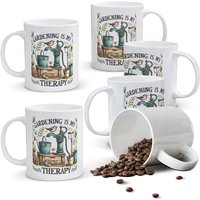 Alphynix 1pc 11oz White Ceramic Mug Featuring Watering Can, Shovel and Blooming Flowers with Bird, Perfect Gift for Gardening Enthusiasts This Holiday Season