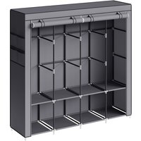 Ochama Fabric Wardrobe, 170*45*167 cm, 4 Hanging Compartments, with Shelves, 4 Side Pockets, Plenty of Space, Grey