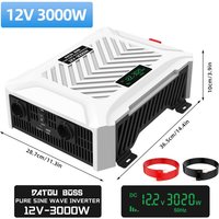 DATOUBOSS 3000 W Pure Sine Wave Inverter 12 V naar 230 V, 6000 W Piekvermogen Converter met LCD en Dubbele Koelventilatoren voor Camper, Zonne-energie en Boot