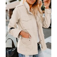 Women Military Anorak Jackets Zip Up Snap Buttons Parka Safari Utility Coats Outwear with Pocket (lightkhaki, XS)