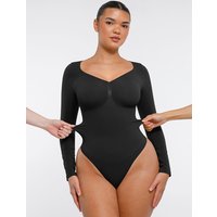 Feelingirl Seamless Long Sleeve Arm shaper Tummy Control Ruched Bust Thong Bodysuit for Women XS Black, Couple Gift Perfect Gift