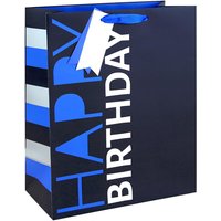 Navy Happy Birthday Gift Bag Large 26.5 (W) x 33 (L) x 14cm (H)