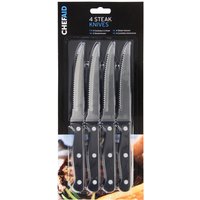 Chef Aid Stainless Steel Serrated Steak Knife Set, Set of 4 Durable Multipurpose Kitchen Knives with Comfort Grip, Ergonomic - Non-Slip, Rust Resistant, Sharp Dinner Table Knife Set, Black