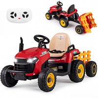 24V elektrische tractor met aanhanger, 2,4 GHz afstandsbediening en claxon - Elektrische tractor voor kinderen - Rood
