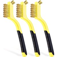 JORDAN&JUDY Double-Headed Set Stiff Bristle Brush Copper-Plated Stainless Steel Wire Double-Headed Brush - 3-Piece Set Yellow