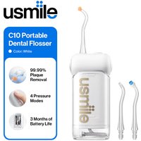 usmile C10 Draagbare Monddouche, Reisvriendelijk, 95 Dagen Batterijduur, 4 Standen, 360°-Sproeikop, 180 ml Reservoir, IPX7 Waterdicht, Aanbevolen door Tandartsen voor Beugels, Implantaten en Gevoelige Tanden