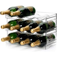 SunyanaPlastic Wine Rack, 3-Layers-12-Bottles-Transparent, Assemble, Removable Wine Storage Rack for Wine Drink Bottles and Soda Bottles