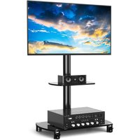 Mobile TV Stand on Wheels for 32-70 Inch Flat Curved TVs,Rolling TV Cart Trolley with Tempered Glass Base Swivel TV Floor Stand Height Adjustment Max VESA 600x400m,up to 50kg