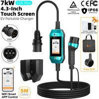Feyree 4,3-inch touchscreen Type 2 slimme oplader met WiFi-app-bediening draagbare EV-oplader 7 kW thuisoplader voor elektrische auto's