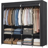 Ochama Black Portable Closet with 4 Hanging Rails – Large Capacity Garment Organiser, 170 x 45 x 167 cm, Includes Shelves & 4 Side Pockets – Ideal for Bedroom or Living Room