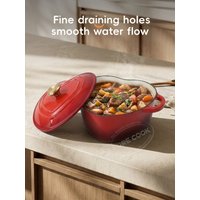 PURECOOK Heart-Shaped Enameled Cast Iron Pot|19cm Red Enamel Casserole Stock Pot for Stew & Soup|Gift-Worthy Design