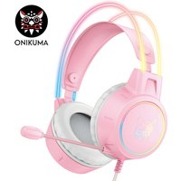 ONIKUMA X15PRO-Pink bedrade gamingkoptelefoon met RGB-verlichting, voor op het hoofd