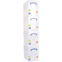 Really Useful Stackable Plastic Storage Box 19L with XL Lid Clear (Pack of 4)