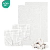 LeBonsoir 100% Cotton Towels Set, Muslin Cloths for Baby, Soft 6-Layer Cotton for Delicate Skin - Bath Towel 70 x 140 cm, Washcloth 30 x 50cm - Absorbent, Durable, Gentle Wash Cloth for Newborns and Toddlers - White,Pack of 4 ( 2pcs Bath Towels & 2pcs Washcloths)