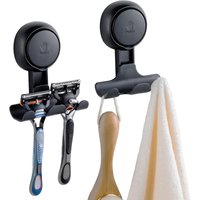 TAILI Zuignap Scheermesje Houder voor Douche 2 Stuks, Handdoek, Loofah, Scheerapparaathouder voor Douchewand, Krachtige Zuignaphaken voor Binnenin Badkamer, Eenvoudig te Installeren en Hergebruiken, Zwart