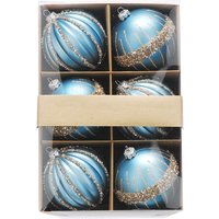 Festive Set of 6 x 8cm Assorted Light Blue Glitter Baubles