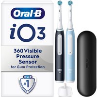 Oral-B iO3 Electric Toothbrushes Duo Pack, 3 Modes, 360 Visible Pressure Sensor, 4×30s Timer, Quiet Sound, Long-Lasting Battery, Black & Blue