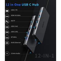 USB C to 2HDMI+DP+2USB3.0+2USB2.0+RJ45+PD+SD/TF+AUDIO