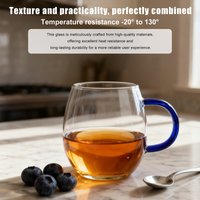 Ju7cer Blue cup handle Glass Cup Tea Glasses Drinking Glasses Coffee Glass 300ml 1pc