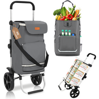 Foldable Shopping Trolley with Cooling Compartment, 3-in-1 Trolley, Sack Truck & Shoulder Bag, Shopping Trolley, Shopping Trolley 43L Capacity & Tie Down Strap, Shopping Cart with Wheels, Foldable Trolley, Grocery Shopping, Portable Trolley, Gray